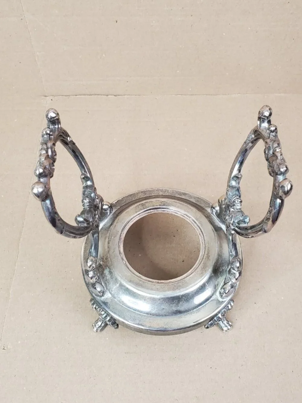 Vintage Silver-Plated Gravy Boat warmer Stand Unbranded Footed